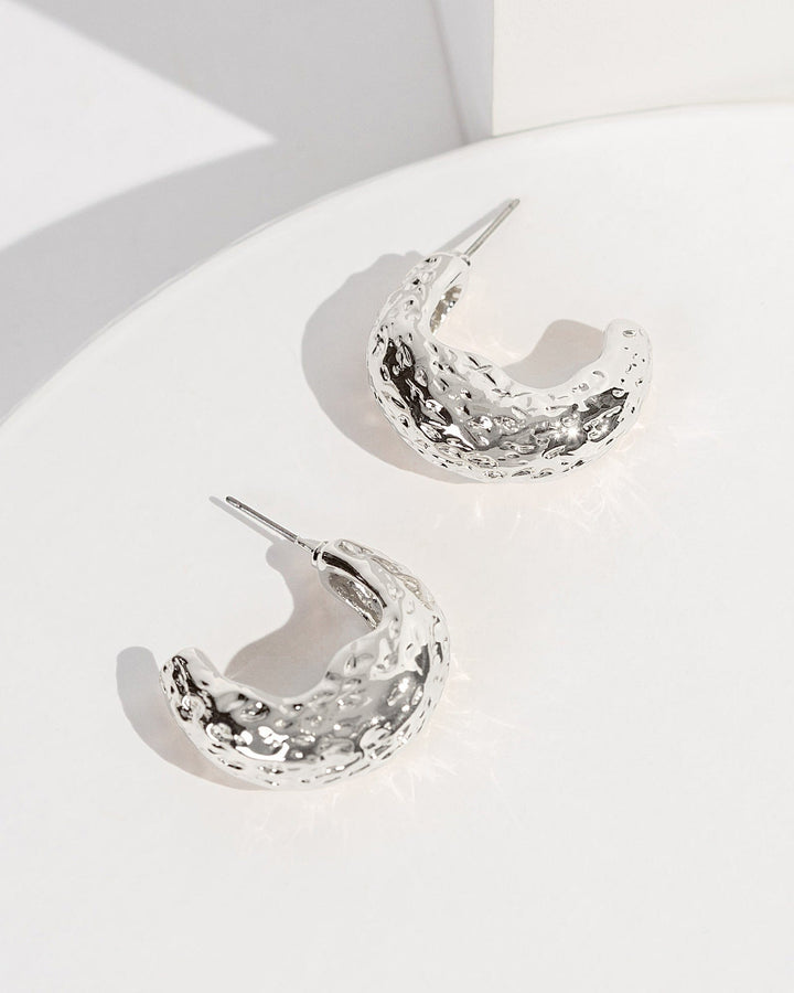 Colette by Colette Hayman Silver Textured Chunky Hoop Earrings