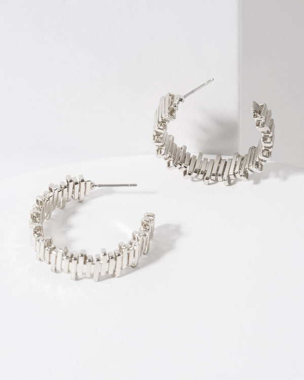 Colette by Colette Hayman Silver Textured Lines Hoop Earrings