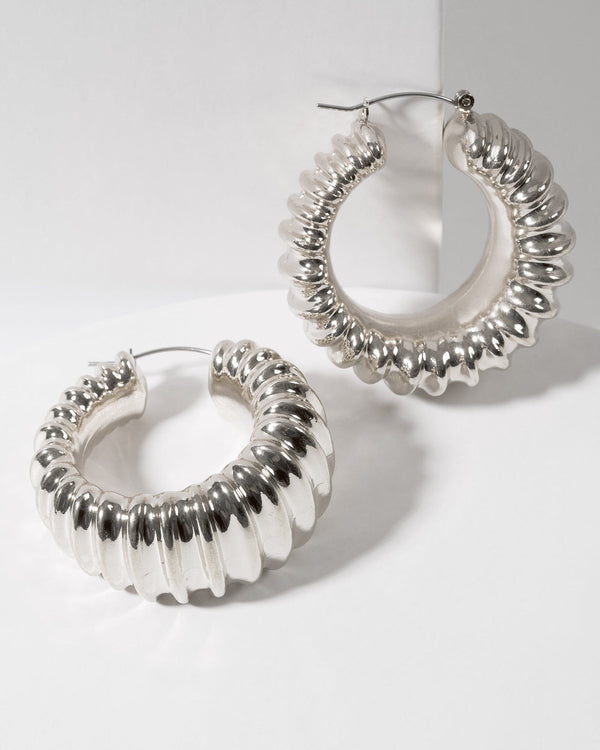 Colette by Colette Hayman Silver Textured Metal Hoop Earrings