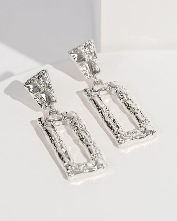 Colette by Colette Hayman Silver Textured Rectangle Drop Earrings