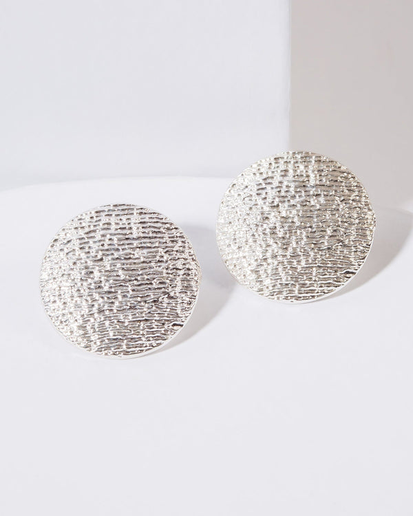 Colette by Colette Hayman Silver Textured Round Large Stud Earrings