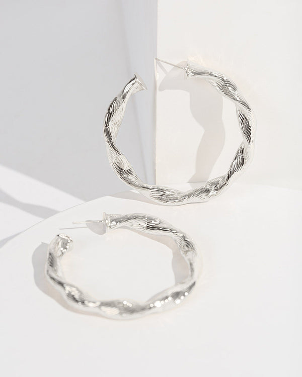 Colette by Colette Hayman Silver Textured Twisted Hoops Earrings