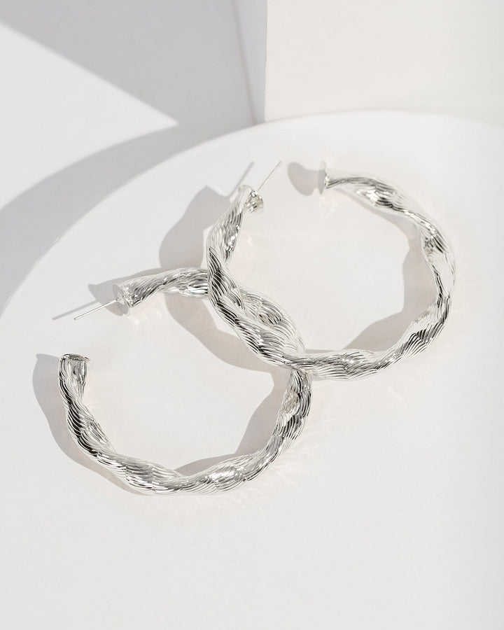 Colette by Colette Hayman Silver Textured Twisted Hoops Earrings