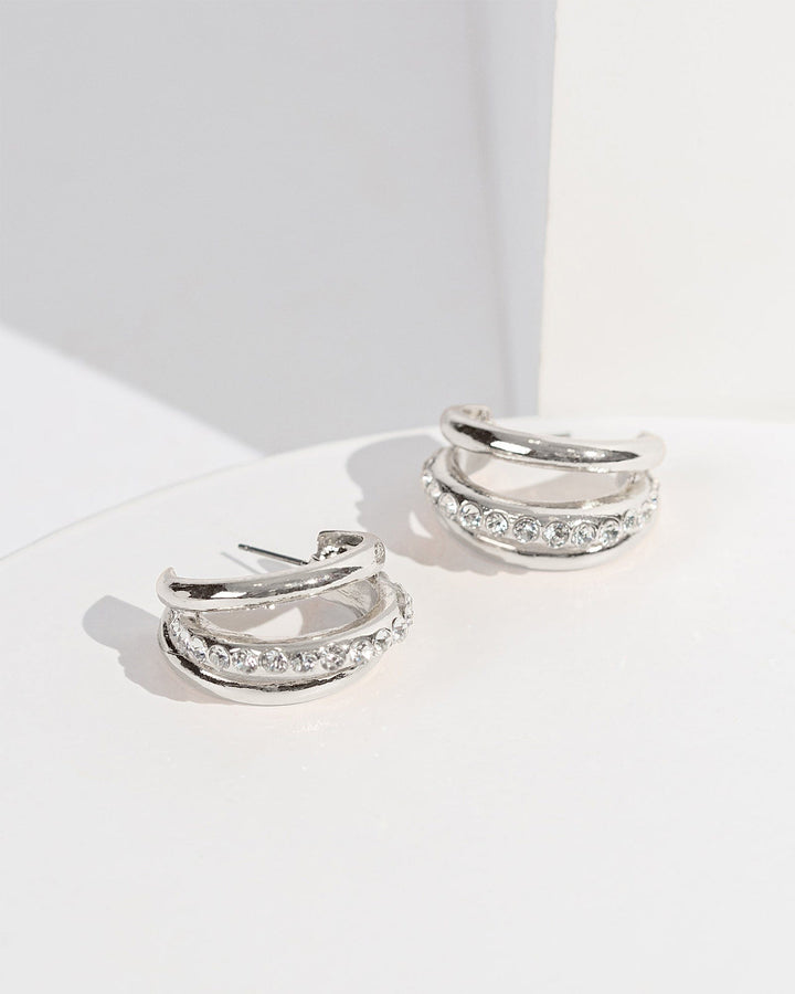 Colette by Colette Hayman Silver Triple Diamond Hoop Earrings