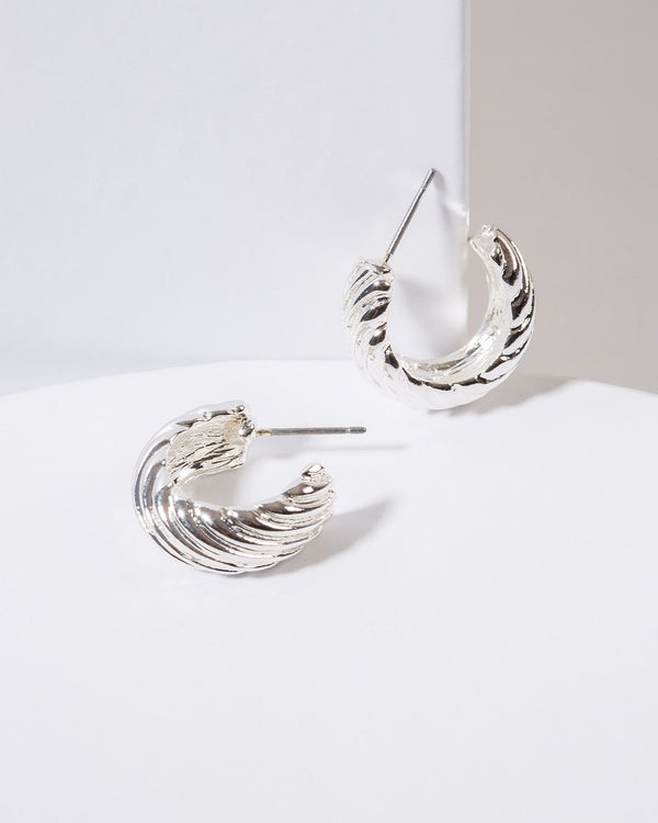 Colette by Colette Hayman Silver Twisted Textured Small Hoop Earrings