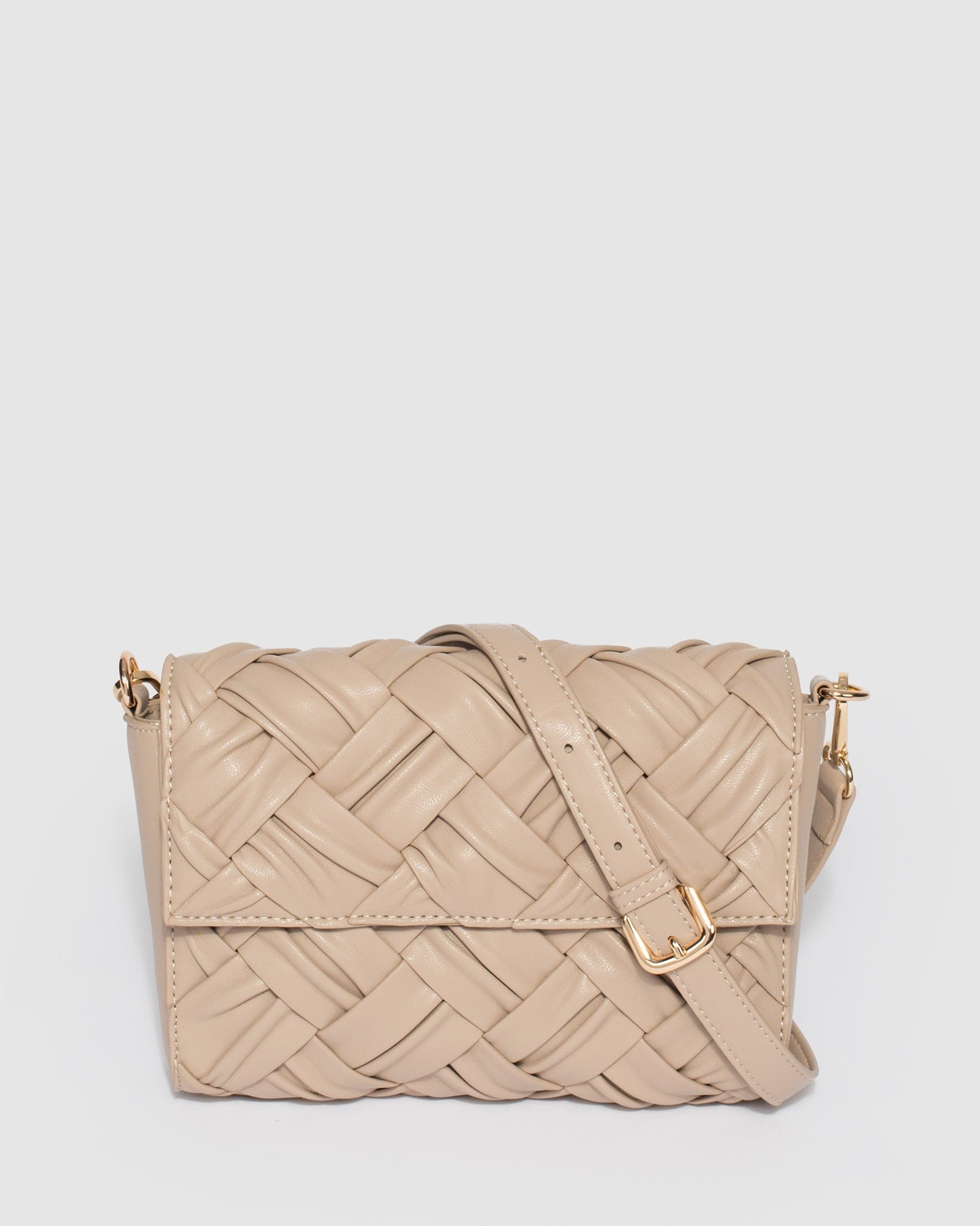 Taupe Jehanna Weave Crossbody Bag