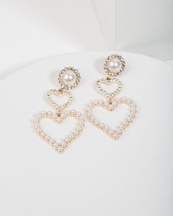 Colette by Colette Hayman Triple Pearl & Crystal Heart Earrings