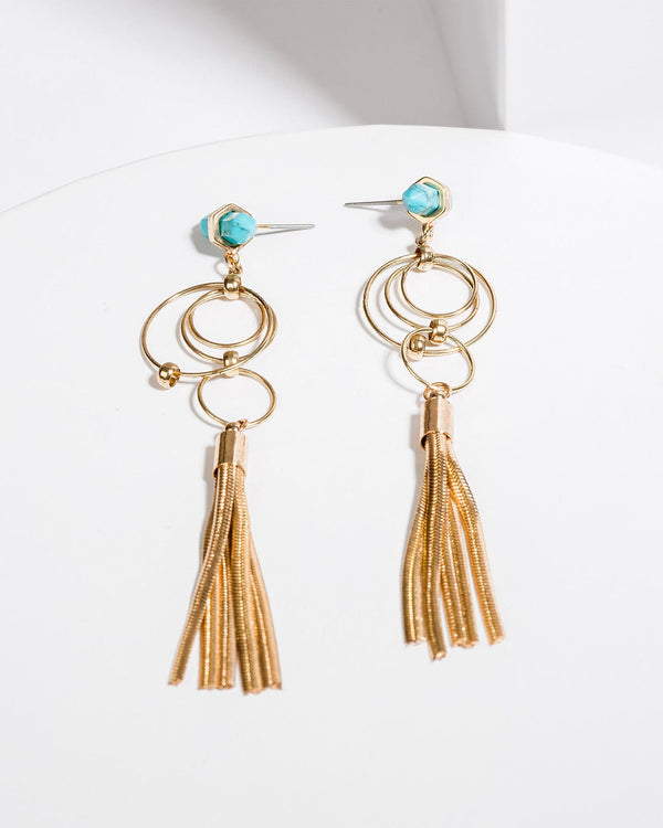Colette by Colette Hayman Turquoise Stone Loop Tassel Earrings