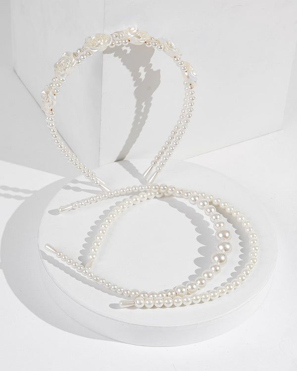 Colette by Colette Hayman White 3 Pack Pearl Flower Headband