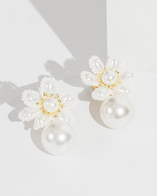 Colette by Colette Hayman White Beaded Flower Earrings