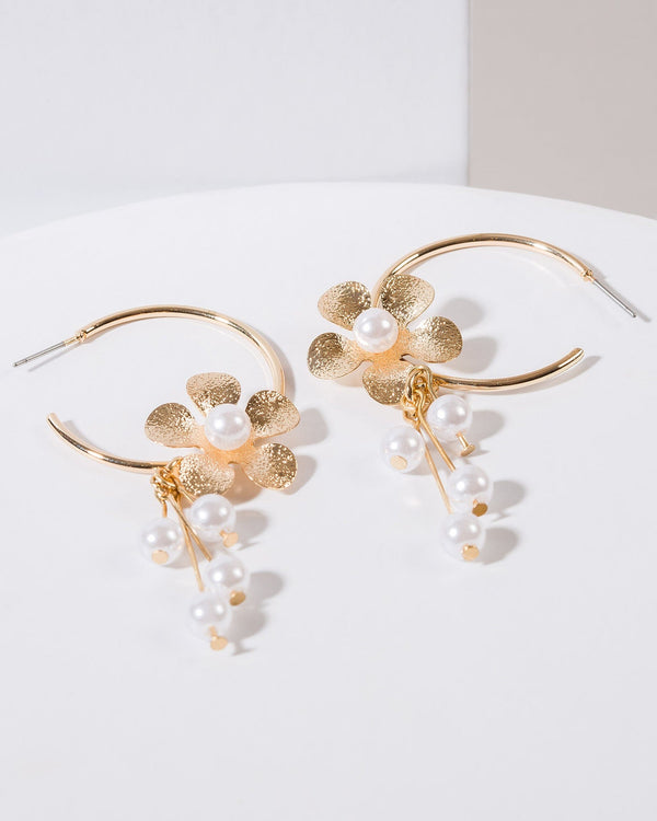 Colette by Colette Hayman White Beaded Flowers Hoop Earrings