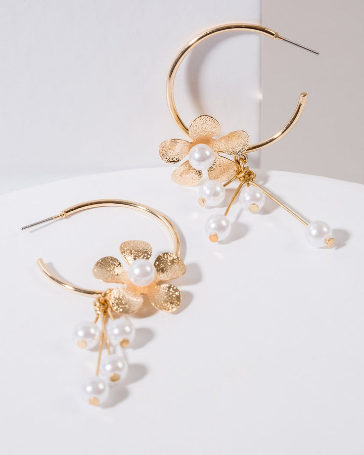 Colette by Colette Hayman White Beaded Flowers Hoop Earrings