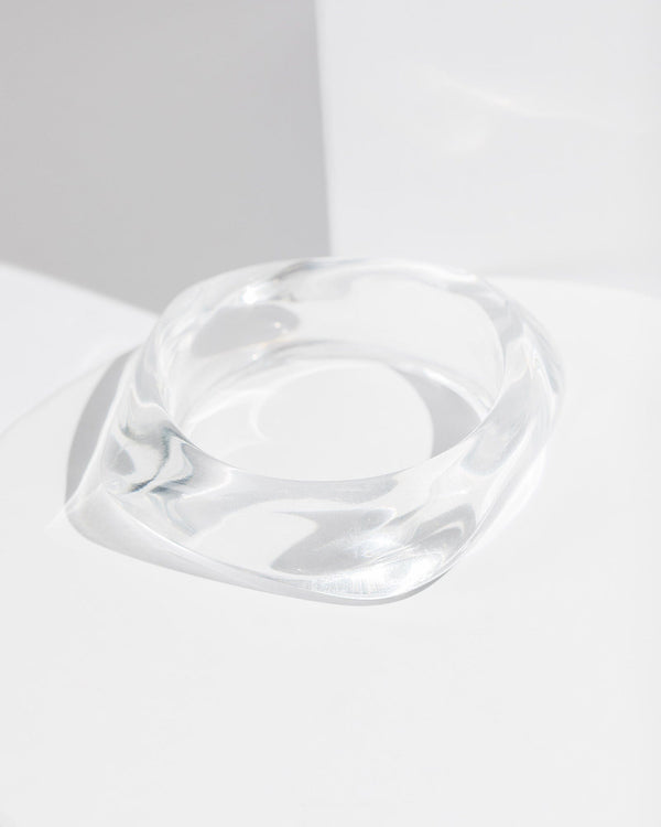 Colette by Colette Hayman White Clear Acrylic Chunky Bangle