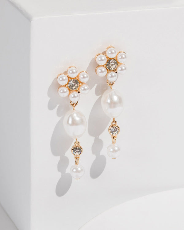 Colette by Colette Hayman White Crystal Flower Pearl Drop Earrings