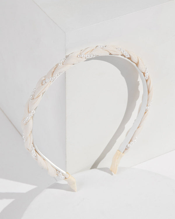 Colette by Colette Hayman White Fabric And Pearl Twisted Headband