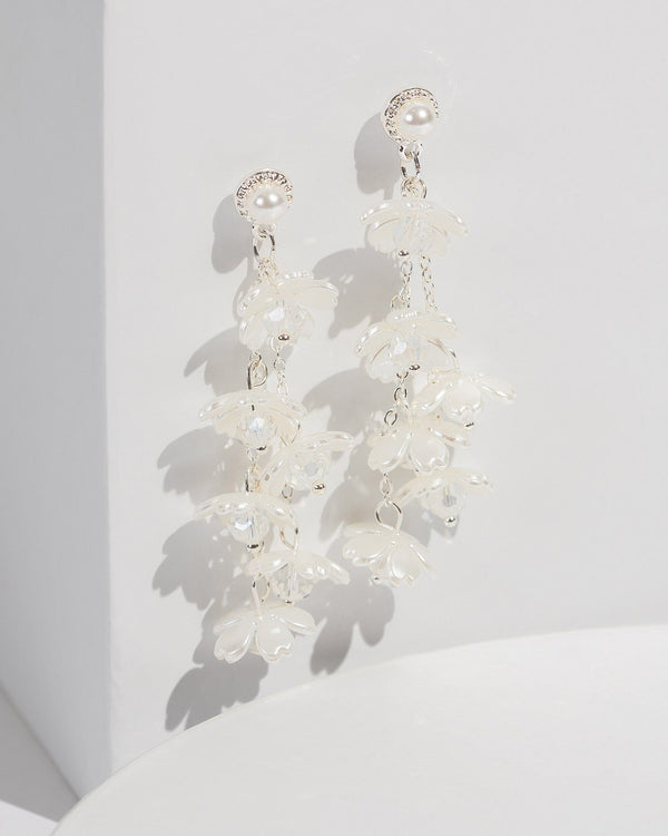Colette by Colette Hayman White Floral Tassel Drop Earrings