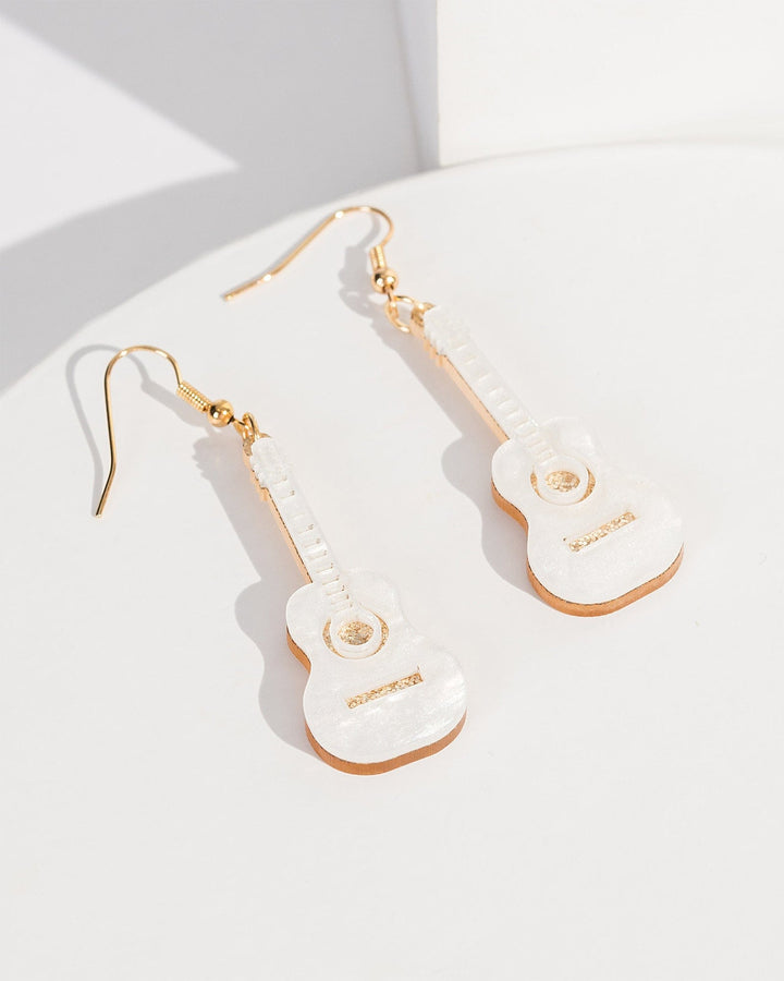 Colette by Colette Hayman White Glitter Guitar Hook Drop Earrings