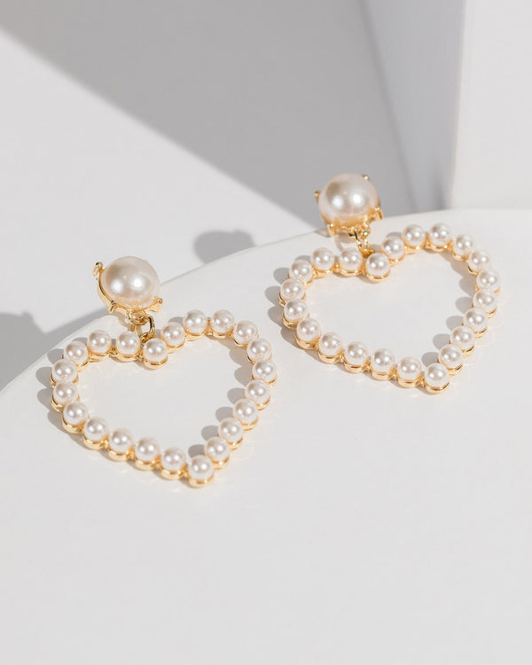 Unique Heart Pearl Earrings in White