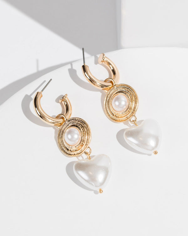 Colette by Colette Hayman White Heart Pearl Huggie Hoop Earrings