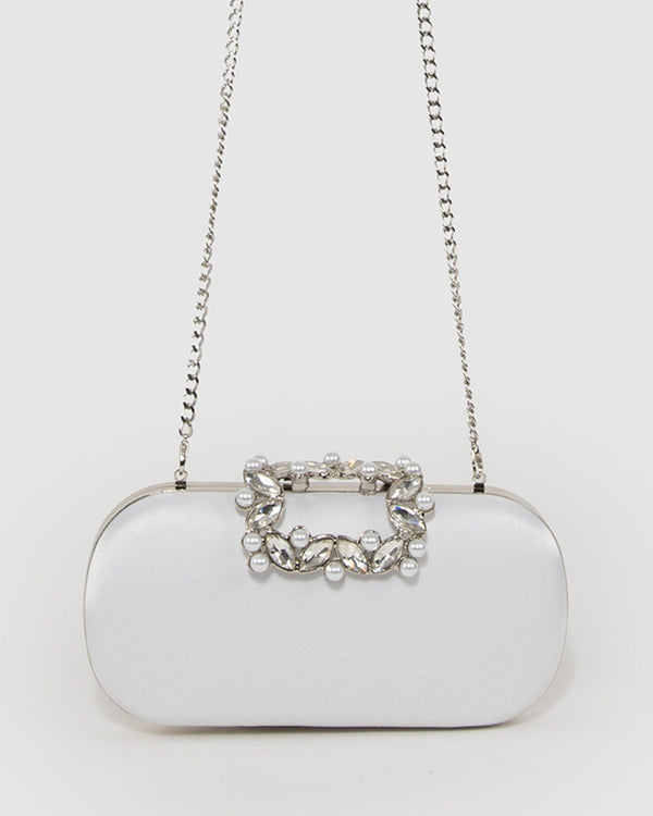 Colette by Colette Hayman White Keeley Crystal Clasp Clutch Bag