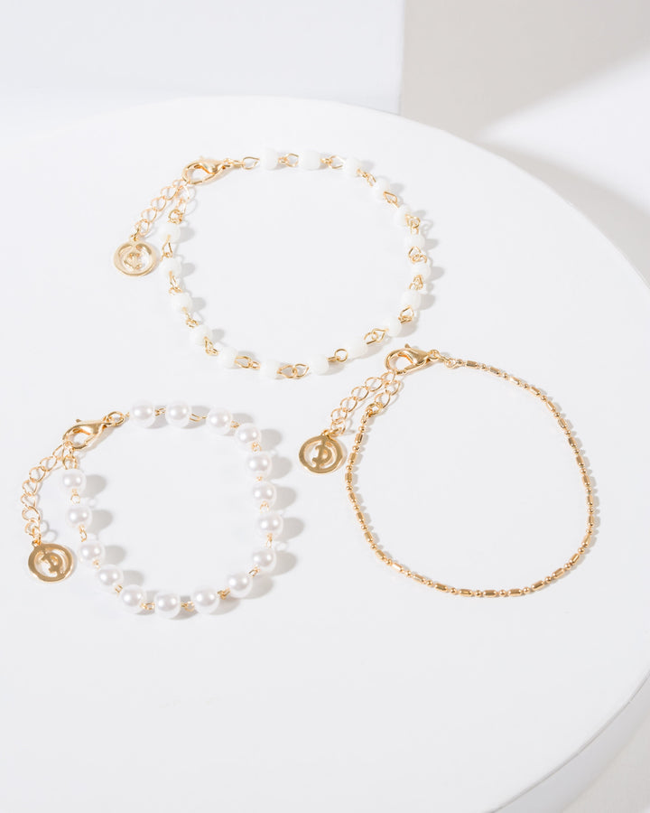 Colette by Colette Hayman White Layered Pearly Beaded Chain Bracelet Pack