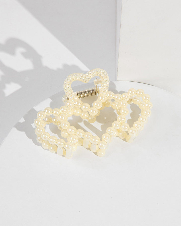 Colette by Colette Hayman White Multi Pearl Heart Claw Clip