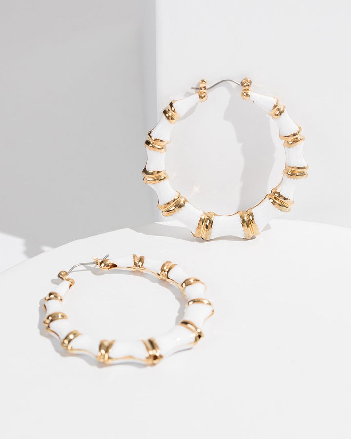 Colette by Colette Hayman White Painted Bamboo Hoop Earrings