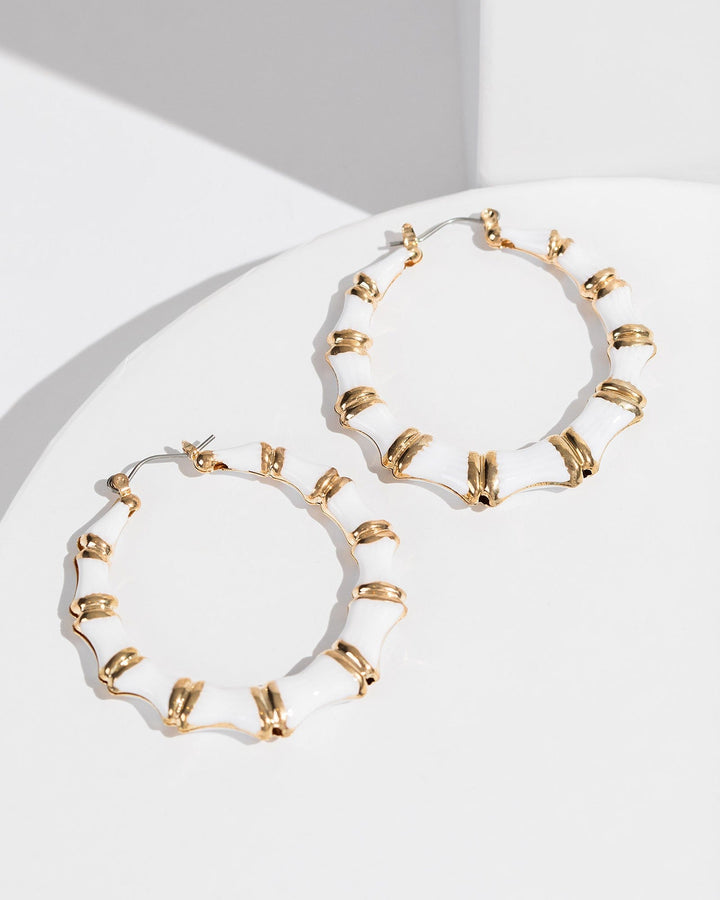 Colette by Colette Hayman White Painted Bamboo Hoop Earrings