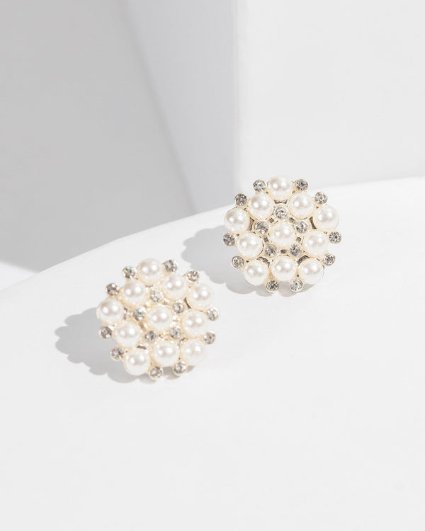 Colette by Colette Hayman White Pearl And Crystal Cluster Earrings