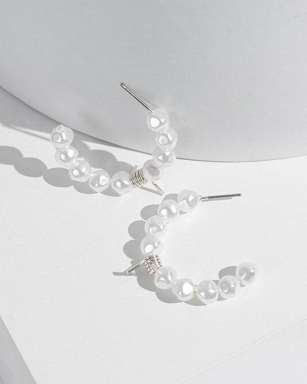 Colette by Colette Hayman White Pearl Barbed Wire Hoop Earrings