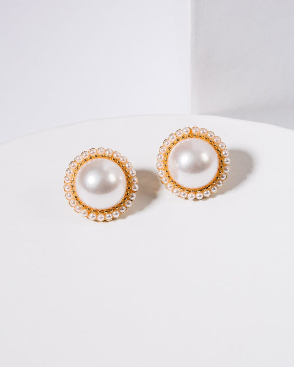 Colette by Colette Hayman White Pearl Beaded Ball Stud Earrings
