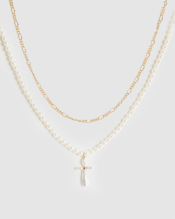 Colette by Colette Hayman White Pearl Cross Necklace