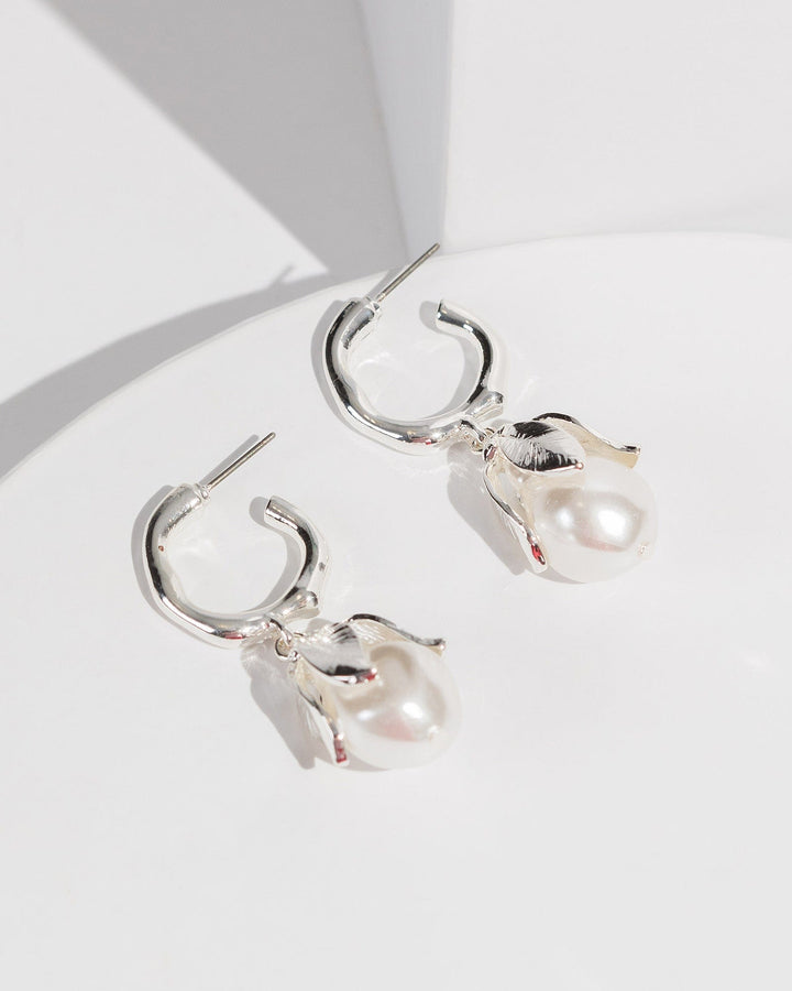 Colette by Colette Hayman White Pearl Flower Huggie Hoop Earrings