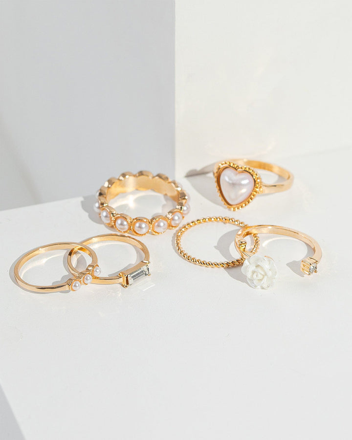 Colette by Colette Hayman White Pearl Heart Rose Ring Pack