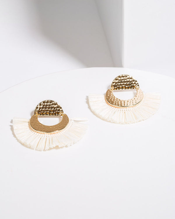 Colette by Colette Hayman White Raffia Circle Earrings