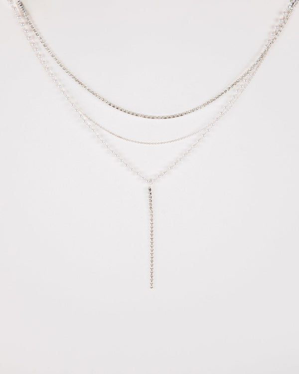 Colette by Colette Hayman White Triple Layered Pearl & Crystals Necklace