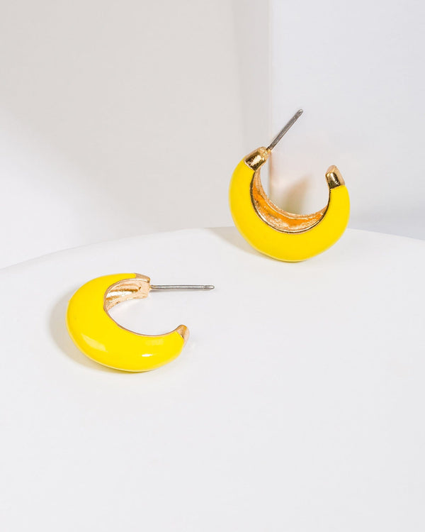 Colette by Colette Hayman Yellow Covered Metal Huggie Hoop Earrings