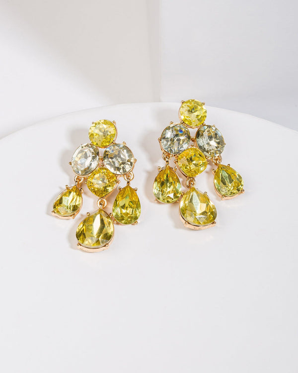 Colette by Colette Hayman Yellow Crystal Cluster Statement Earrings