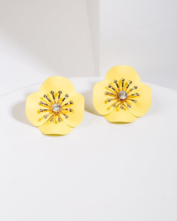 Colette by Colette Hayman Yellow Crystal Flower Statement Earrings