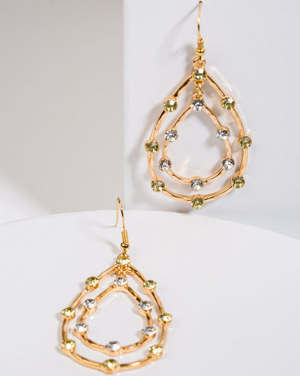 Colette by Colette Hayman Yellow Drop Shaped Layered Crystal Earrings