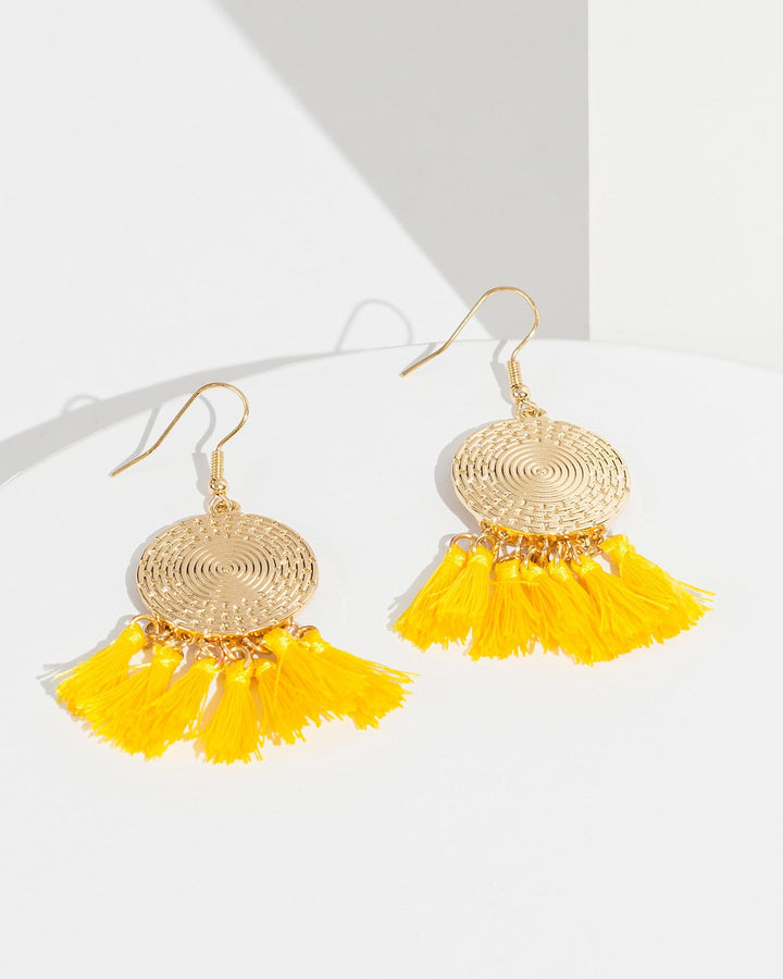 Colette by Colette Hayman Yellow Medallion Tassel Earrings