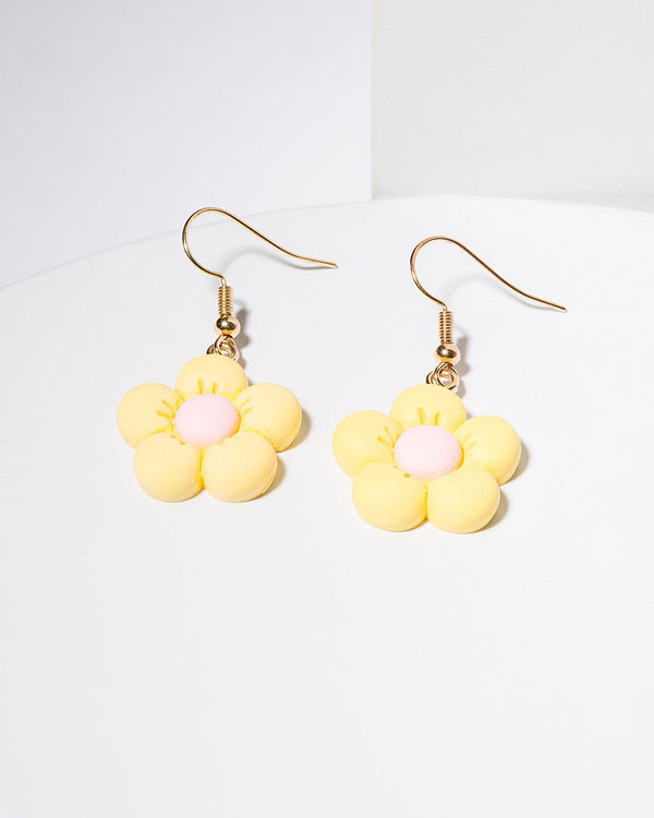 Colette by Colette Hayman Yellow Puffy Flower Hook Drop Earrings