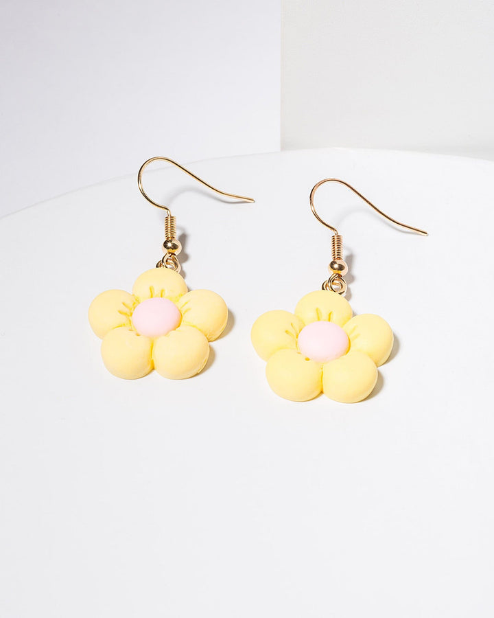 Colette by Colette Hayman Yellow Puffy Flower Hook Drop Earrings