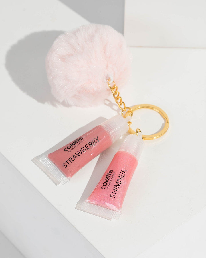 2 Lip Gloss Pink Pom Pom Keyring | Accessories