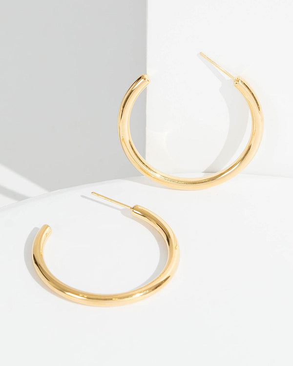Colette by Colette Hayman 24k Gold 35mm Thick Round Hoop Earrings
