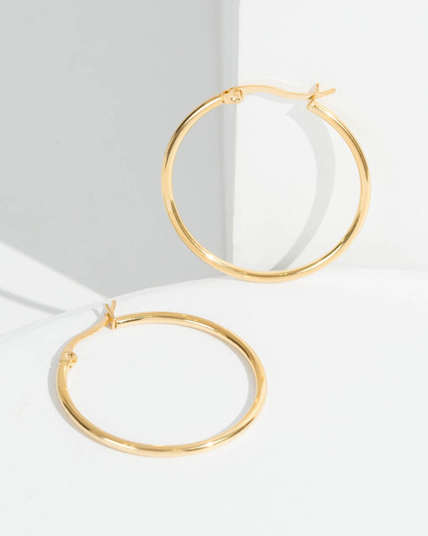 Colette by Colette Hayman 24k Gold 35mm Thin Round Hoop Earrings