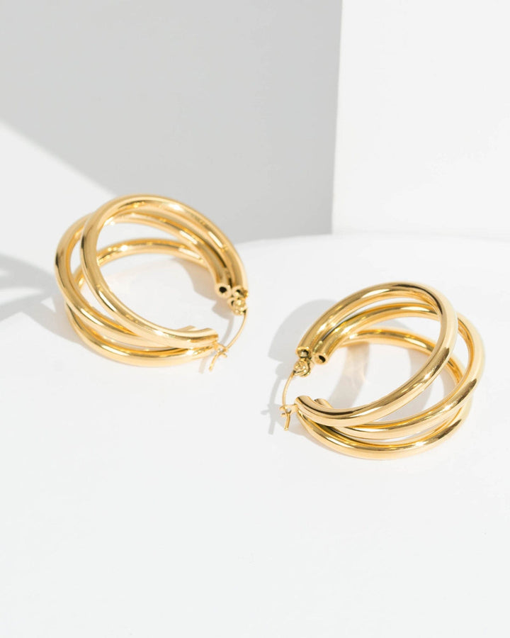 Colette by Colette Hayman 24k Gold Metal Triple Hoop Earrings