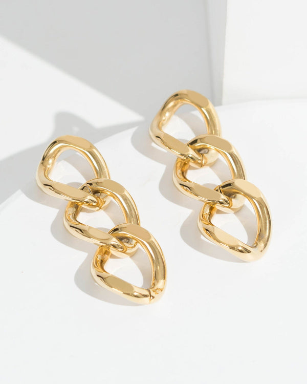 Colette by Colette Hayman 24k Gold Triple Link Chunky Chain Drop Earrings