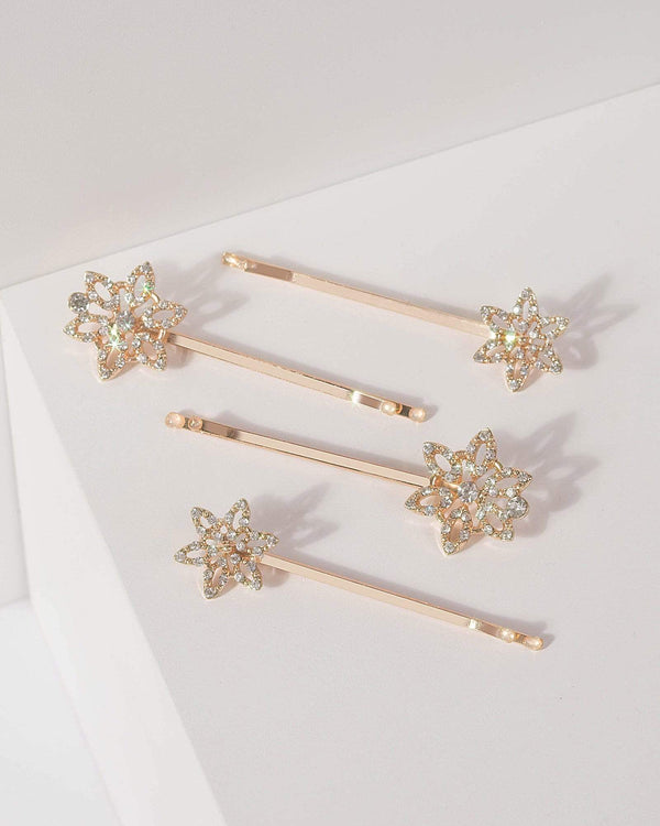 4 Pack Small And Large Diamante Flower Hair Clip | Accessories
