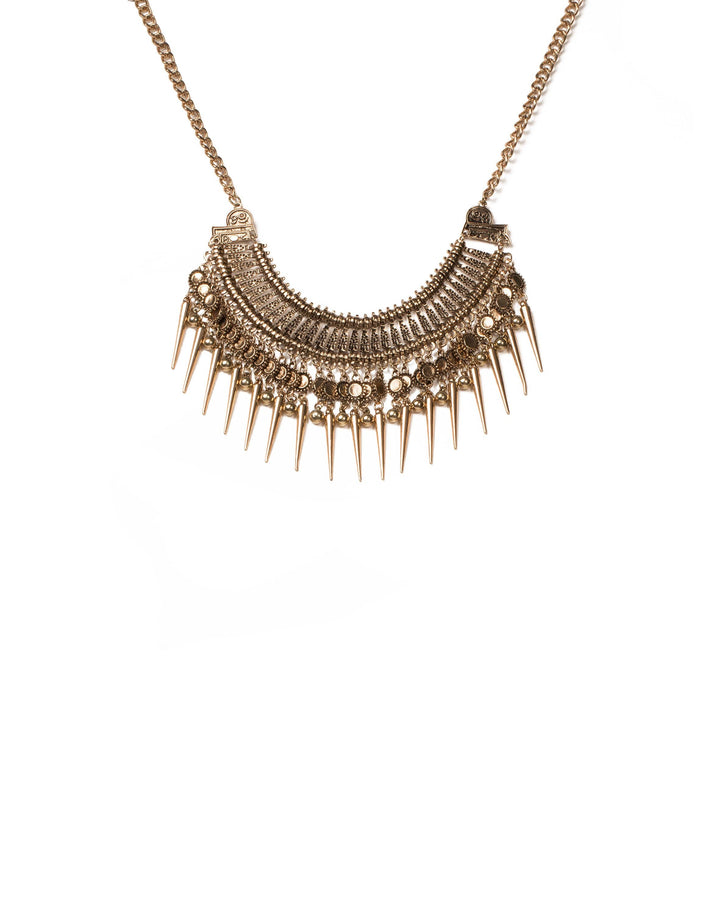 Colette by Colette Hayman Antique Gold Tone Mixed Stone Spike Statement Necklace